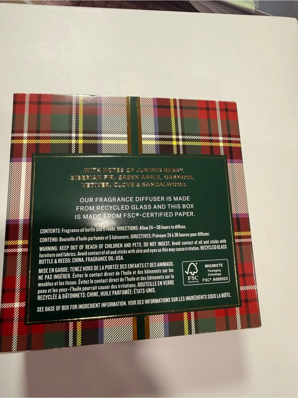New Pottery Barn Winter Spruce Reed Diffuser 3.4 oz 100mL Holiday Plaid No Reeds